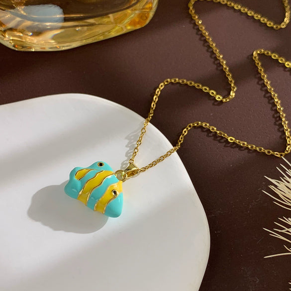 Women's Sweet Animal Style Copper And Titanium Steel Clown Fish Necklace With Real Gold Plating And Enhanced Color Retention