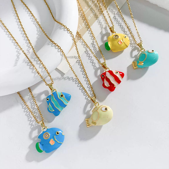 Women's Sweet Animal Style Copper And Titanium Steel Clown Fish Necklace With Real Gold Plating And Enhanced Color Retention