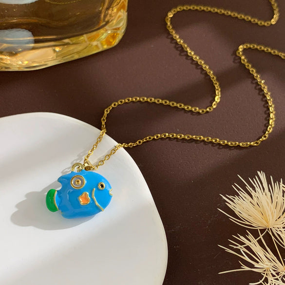 Women's Sweet Animal Style Copper And Titanium Steel Clown Fish Necklace With Real Gold Plating And Enhanced Color Retention