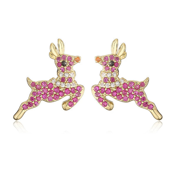 Women's Sweet Copper Strawberry Banana Pineapple And Elk Earrings With Zirconia Accents And Geometric Festive Design