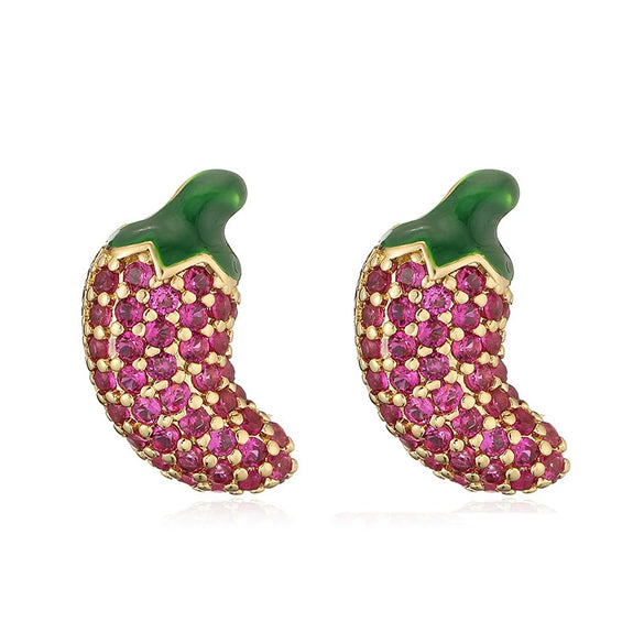 Women's Sweet Copper Strawberry Banana Pineapple And Elk Earrings With Zirconia Accents And Geometric Festive Design
