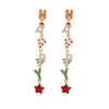 Women's Sweet Copper Strawberry Banana Pineapple And Elk Earrings With Zirconia Accents And Geometric Festive Design