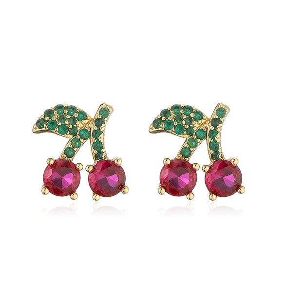 Women's Sweet Copper Strawberry Banana Pineapple And Elk Earrings With Zirconia Accents And Geometric Festive Design