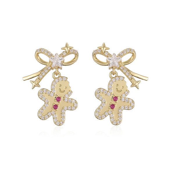 Women's Sweet Copper Zircon Inlay Christmas Earrings With Tree Snowman Gift Stocking And Snow Hat Designs