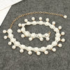 Women's Sweet Flower Shape Pearl Chain Belt Handmade Beaded Metal Dress Waist Chain