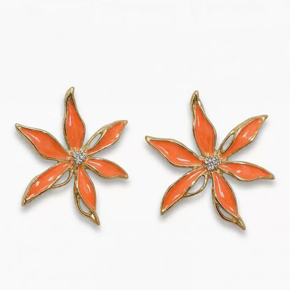 Women's Sweet Flower Stud Earrings With Dripping Oil Finish Alloy Design And Steel Needles