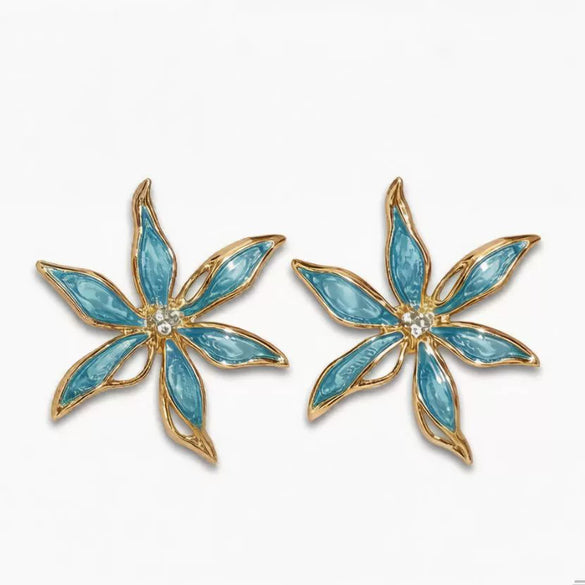 Women's Sweet Flower Stud Earrings With Dripping Oil Finish Alloy Design And Steel Needles