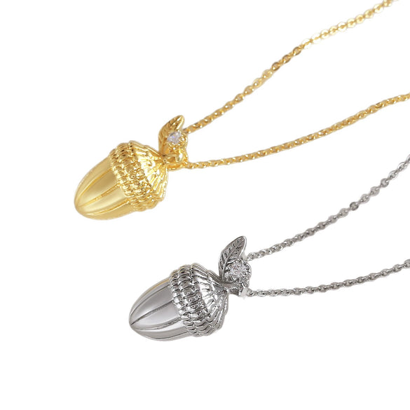 Women's Sweet Fruit Food Style Copper Goldplated O Word Chain Hazelnut Pine Cone Pendant Necklace Jewelry