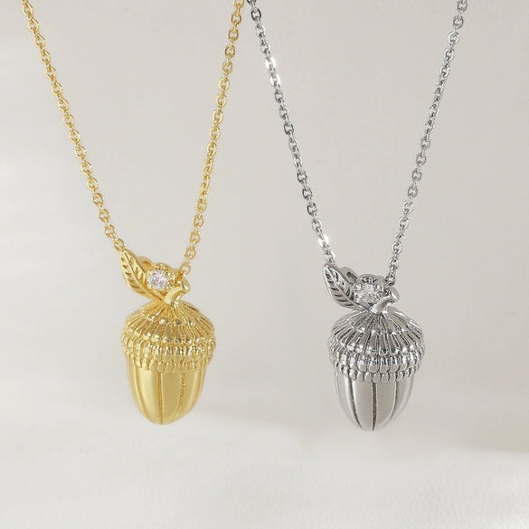 Women's Sweet Fruit Food Style Copper Goldplated O Word Chain Hazelnut Pine Cone Pendant Necklace Jewelry