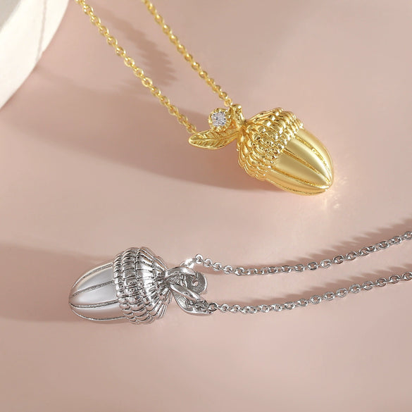 Women's Sweet Fruit Food Style Copper Goldplated O Word Chain Hazelnut Pine Cone Pendant Necklace Jewelry