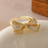 Women's Sweet Geometric Copper 18K Gold Plated Zircon Bow Open Micropaved Ring