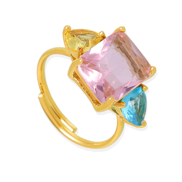 Women's Sweet Geometric Pink Aquamarine Zircon Opening Adjustment 316L Stainless Steel Pvd Plated Ring