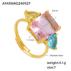 Women's Sweet Geometric Pink Aquamarine Zircon Opening Adjustment 316L Stainless Steel Pvd Plated Ring