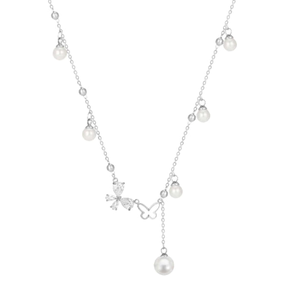 Women's Sweet Geometric Titanium Steel Pearl Set Necklace With Zircon Pendant And Cross Chain