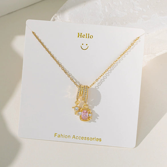 Women's Sweet Heart Shape Copper And Titanium Steel Pendant Necklace With Electroplating And Aurora Flash Color Zircon
