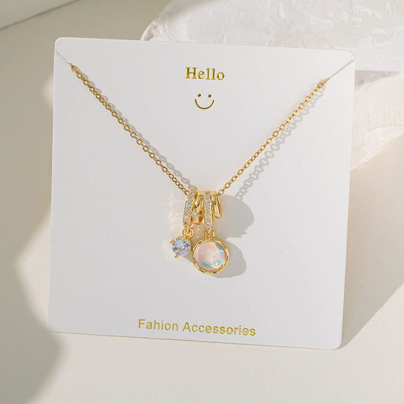 Women's Sweet Heart Shape Copper And Titanium Steel Pendant Necklace With Electroplating And Aurora Flash Color Zircon