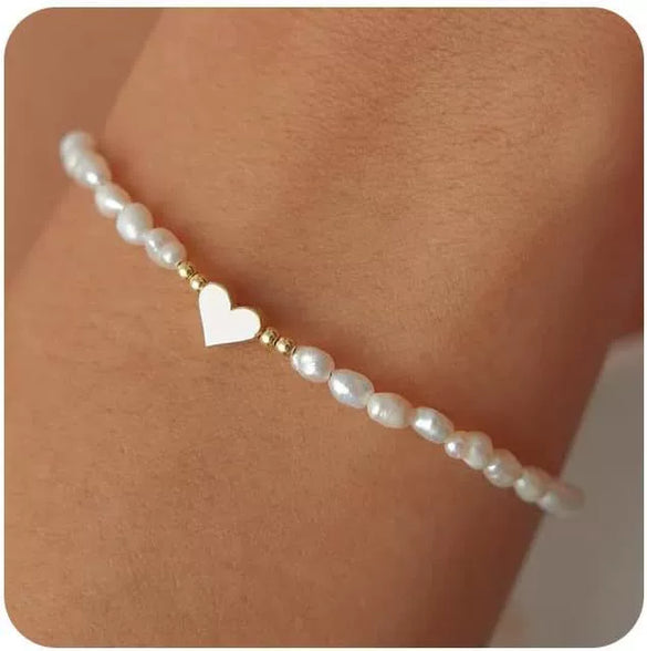 Women's Sweet Heart Shape Copper Bracelet With Inlaid Pearl Electroplated Casual Elegant Jewelry