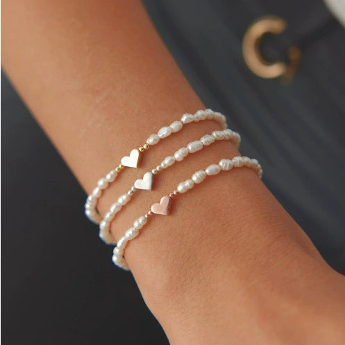 Women's Sweet Heart Shape Copper Bracelet With Inlaid Pearl Electroplated Casual Elegant Jewelry