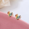 Women's Sweet Heart Shaped Earrings With Silver Needle And Copper Electroplated Rainbow Heart Geometric Design