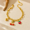 Women's Sweet Mori Cherry Love Lock Pendant Allmatch Highend Stainless Steel Goldplated Fruitshaped Bracelet For Summer