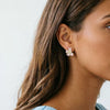 Women's Sweet Pink Enamel Flower Earrings With Alloy Body Steel Needle Posts And Drip Oil Finish