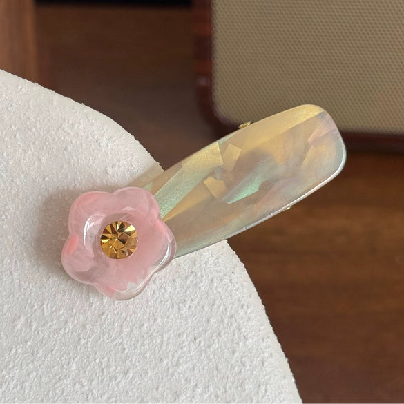 Women's Sweet Rhinestone Flower Acetic Acid Hair Clip Versatile Bangs Clip Set With Diamonds
