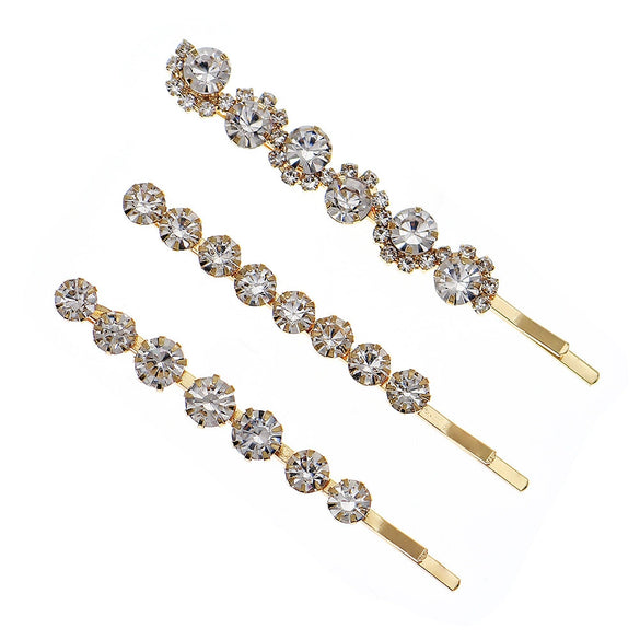 Women's Sweet Rhinestone Word Clip Hairpin Goldtone Metal Side Hair Clip With Diamond Embellishment Individually Wrapped