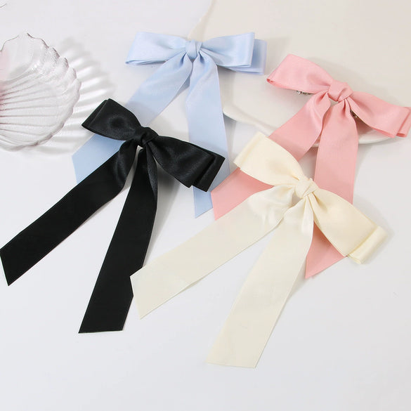 Women's Sweet Ribbon Bow Spring Clip Hairpin Handmade Cloth Hair Accessory