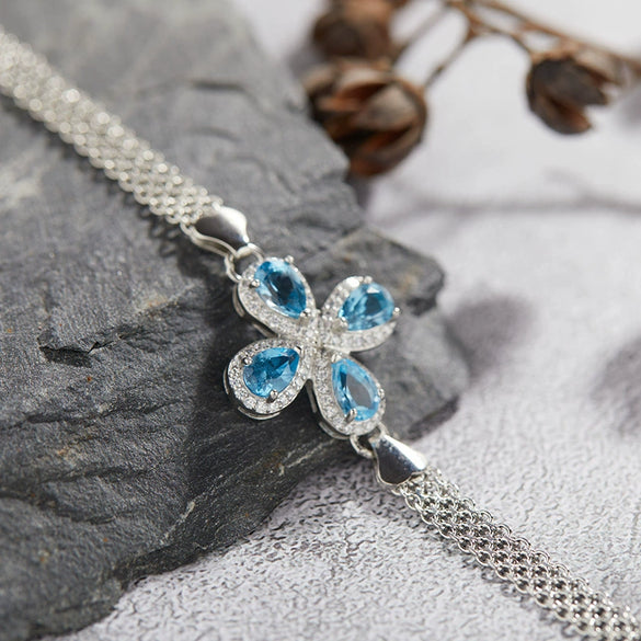 Women's Sweet Style S925 Sterling Silver Inlaid Crystal Four Leaf Flower Stud Earrings