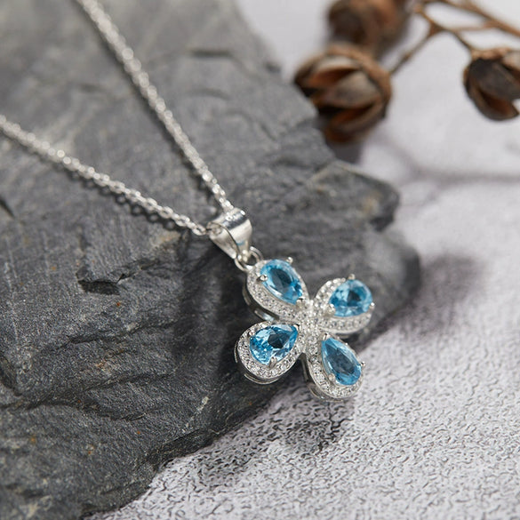 Women's Sweet Style S925 Sterling Silver Inlaid Crystal Four Leaf Flower Stud Earrings