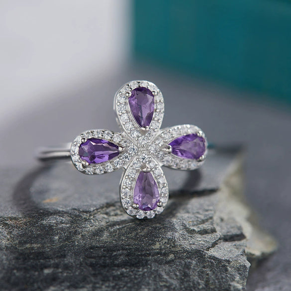 Women's Sweet Style S925 Sterling Silver Inlaid Crystal Four Leaf Flower Stud Earrings