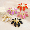 Women's Sweet Style Stainless Steel Enamel Flower Tassel Stud Earrings Half Flower Design With Dripping Glaze Finish