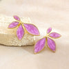 Women's Sweet Style Stainless Steel Enamel Flower Tassel Stud Earrings Half Flower Design With Dripping Glaze Finish