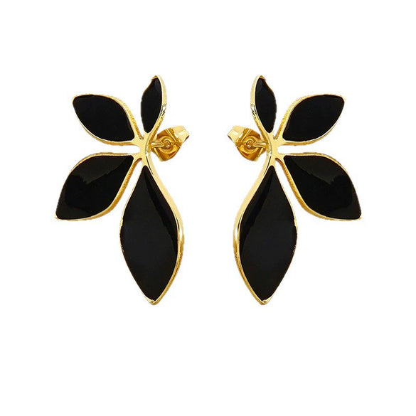 Women's Sweet Style Stainless Steel Enamel Flower Tassel Stud Earrings Half Flower Design With Dripping Glaze Finish