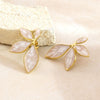 Women's Sweet Style Stainless Steel Enamel Flower Tassel Stud Earrings Half Flower Design With Dripping Glaze Finish