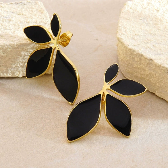 Women's Sweet Style Stainless Steel Enamel Flower Tassel Stud Earrings Half Flower Design With Dripping Glaze Finish