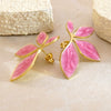 Women's Sweet Style Stainless Steel Enamel Flower Tassel Stud Earrings Half Flower Design With Dripping Glaze Finish