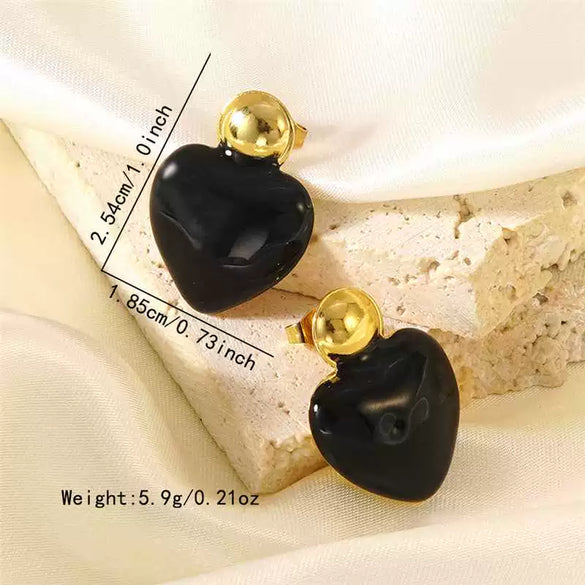 Women's Sweet Style Stainless Steel Enamel Heart Earrings With Electroplated Geometric Design