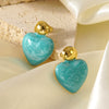 Women's Sweet Style Stainless Steel Enamel Heart Earrings With Electroplated Geometric Design