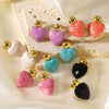Women's Sweet Style Stainless Steel Enamel Heart Earrings With Electroplated Geometric Design