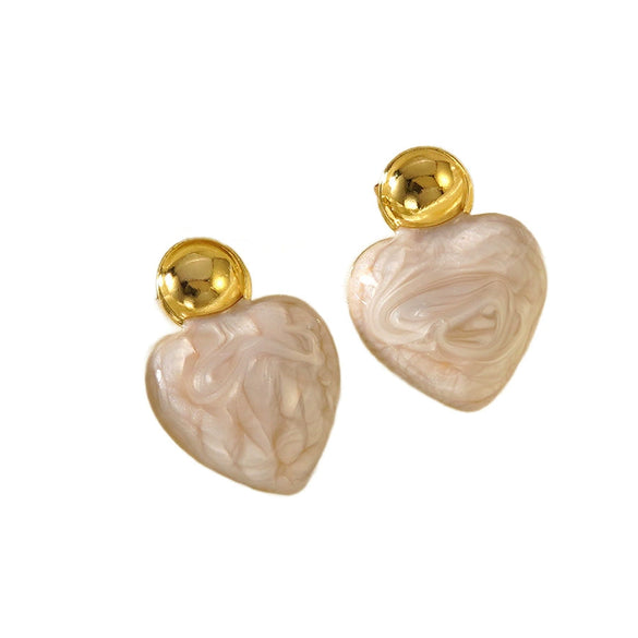 Women's Sweet Style Stainless Steel Enamel Heart Earrings With Electroplated Geometric Design