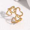 Women's Sweet Style Stainless Steel Open Ring With Heart Shape Hollow Out Design And Electroplated Gold Tone Finish