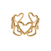 Women's Sweet Style Stainless Steel Open Ring With Heart Shape Hollow Out Design And Electroplated Gold Tone Finish