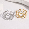 Women's Sweet Style Stainless Steel Open Ring With Heart Shape Hollow Out Design And Electroplated Gold Tone Finish