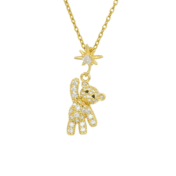 Women's Sweet Style Titanium Steel And Copper Necklace With Cute Bear Pendant Real Gold Plated For Allmatch Fashion