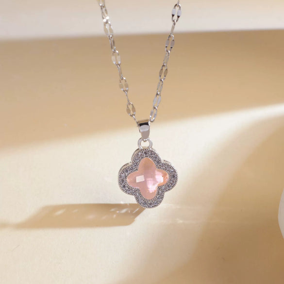 Women's Sweet Style Titanium Steel And Copper Necklace With Fourleaf Clover Pattern And Real Gold Plating Treatment