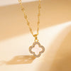 Women's Sweet Style Titanium Steel And Copper Necklace With Fourleaf Clover Pattern And Real Gold Plating Treatment