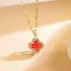 Women's Sweet Style Titanium Steel And Copper Necklace With Fourleaf Clover Pattern And Real Gold Plating Treatment