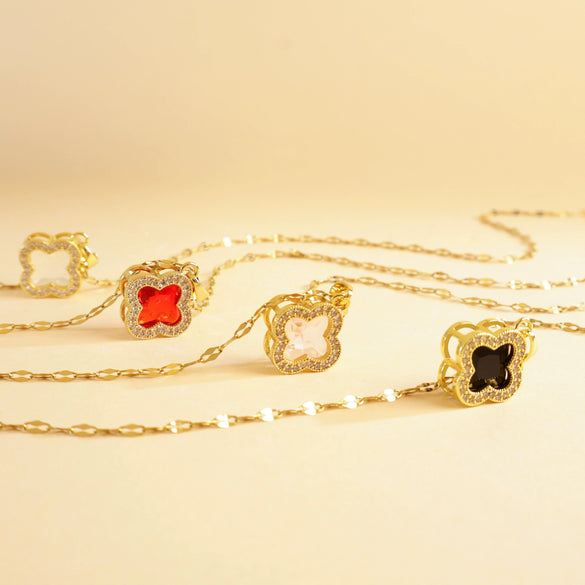 Women's Sweet Style Titanium Steel And Copper Necklace With Fourleaf Clover Pattern And Real Gold Plating Treatment