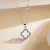 Women's Sweet Style Titanium Steel And Copper Necklace With Fourleaf Clover Pattern And Real Gold Plating Treatment
